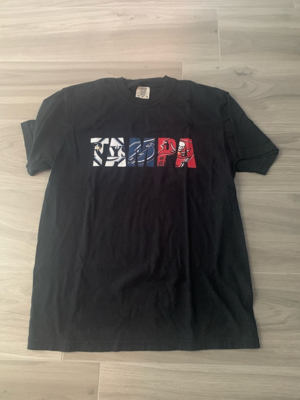 Comfort Colors Black Short Sleeve Tee with Red & Blue Graphic